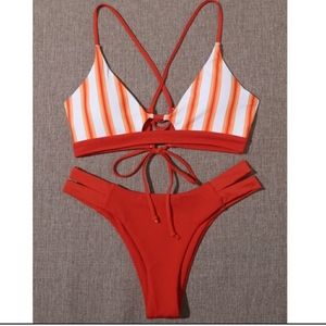 Red striped bikini